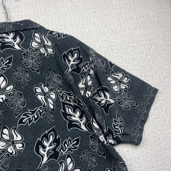 Y2K 725 Originals Mens L Hawaiian Tribal Print Button up Shirt Grey / Black - Picture 13 of 15